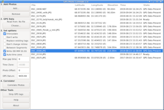 Screenshots of package gpscorrelate-gui